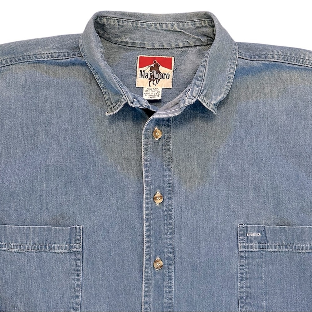 Vintage Marlboro Chambray Denim Button Down Shirt Made in USA. Size XL